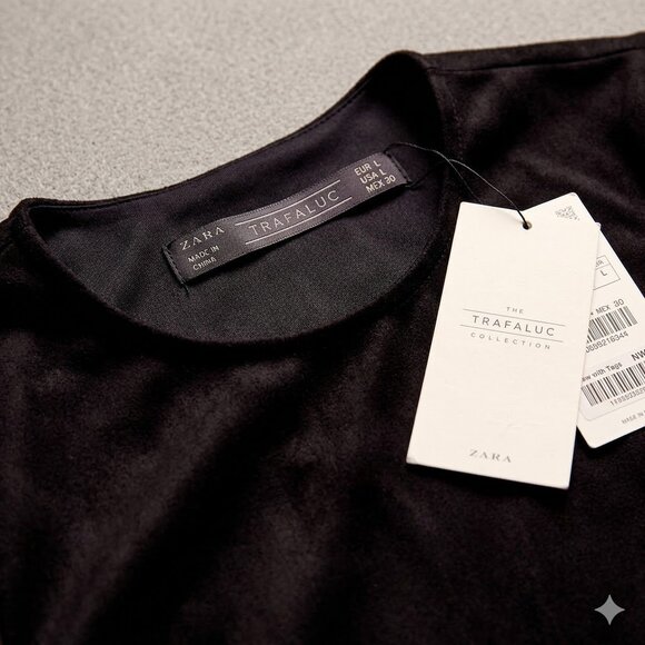 NWT Zara Trafaluc Black Long Sleeve Faux Suede Mini Dress - Size L - Picture 3 of 5